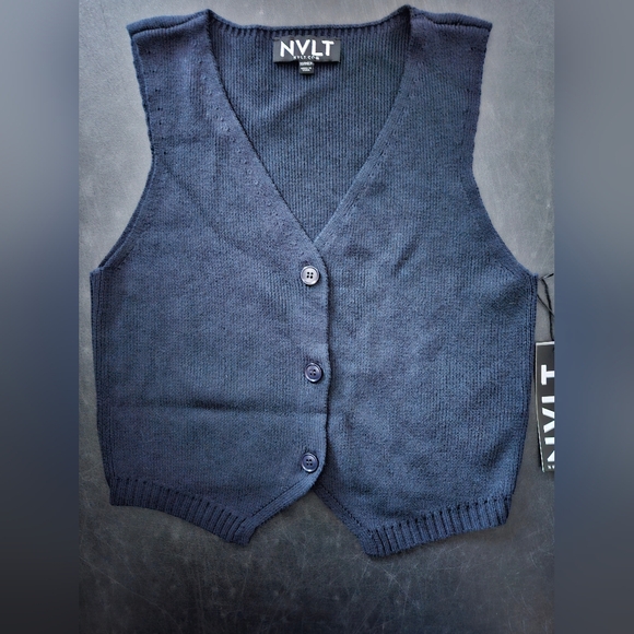 NWT - NVLT Navy Blue Button Down Knit Vest - Size L - Picture 4 of 12